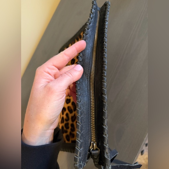 Cleobella Leopard Print Calf Hair Envelope Clutch with Black Leather Trim - Picture 8 of 12